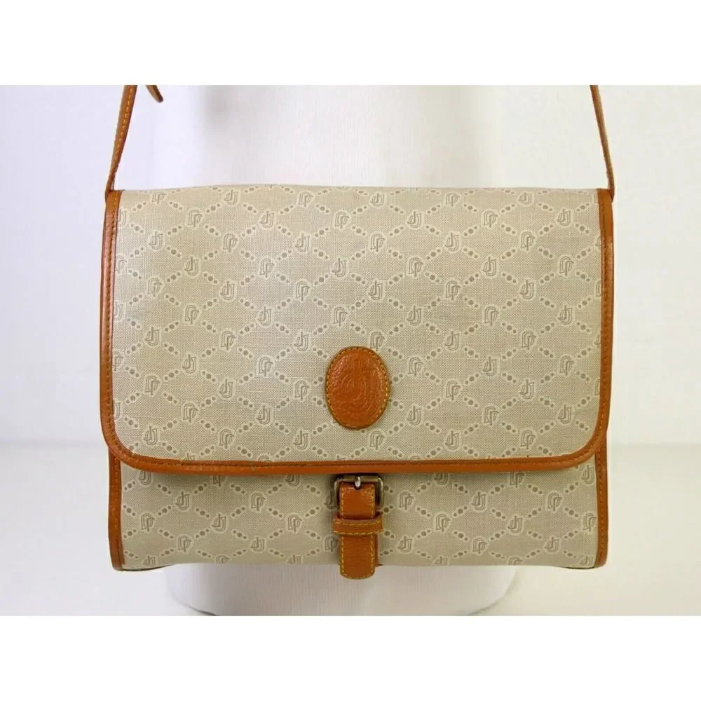 VTG JOE LEATHER HANDBAG SIGNATURE PVC BROWN LEATHER XBODY BAG SHOULDER BAG PURSE - Picture 3 of 11